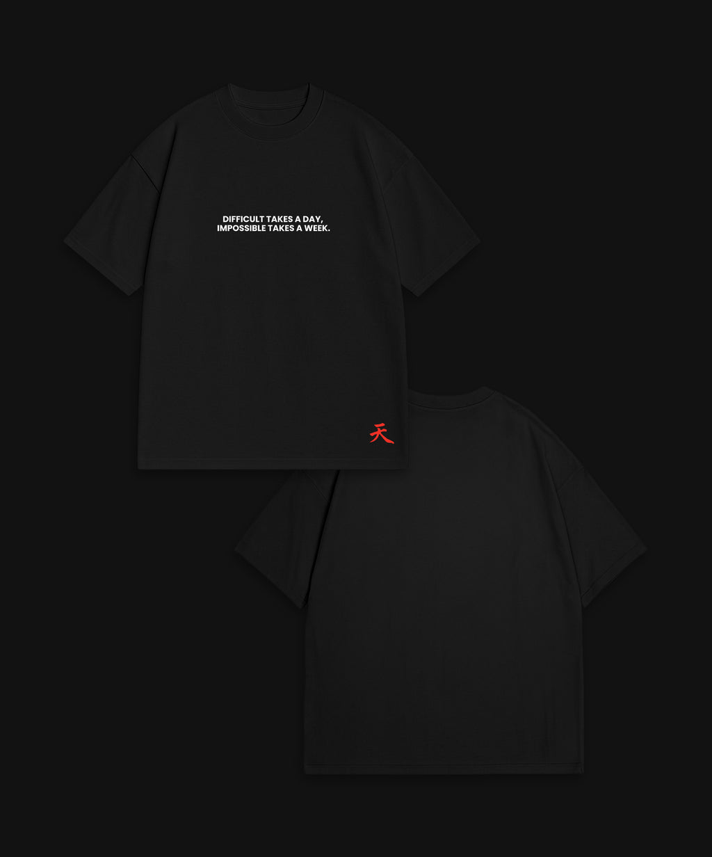 DIFFICULT TAKES A DAY... - BLACK T-SHIRT